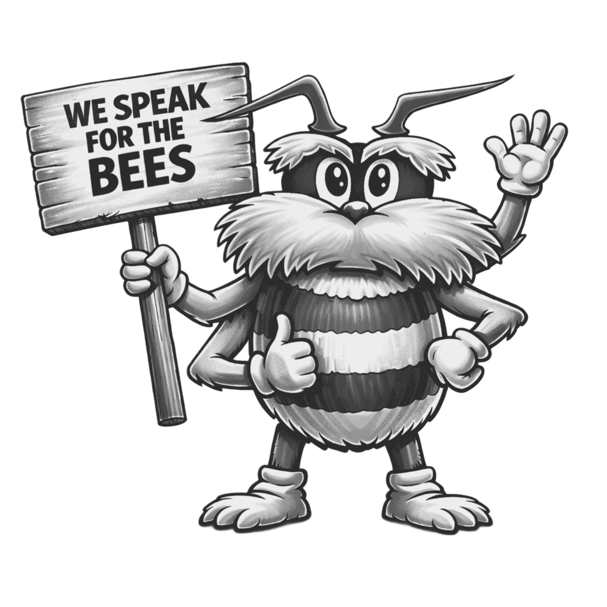 Full-body We Speak for the Bees character logo